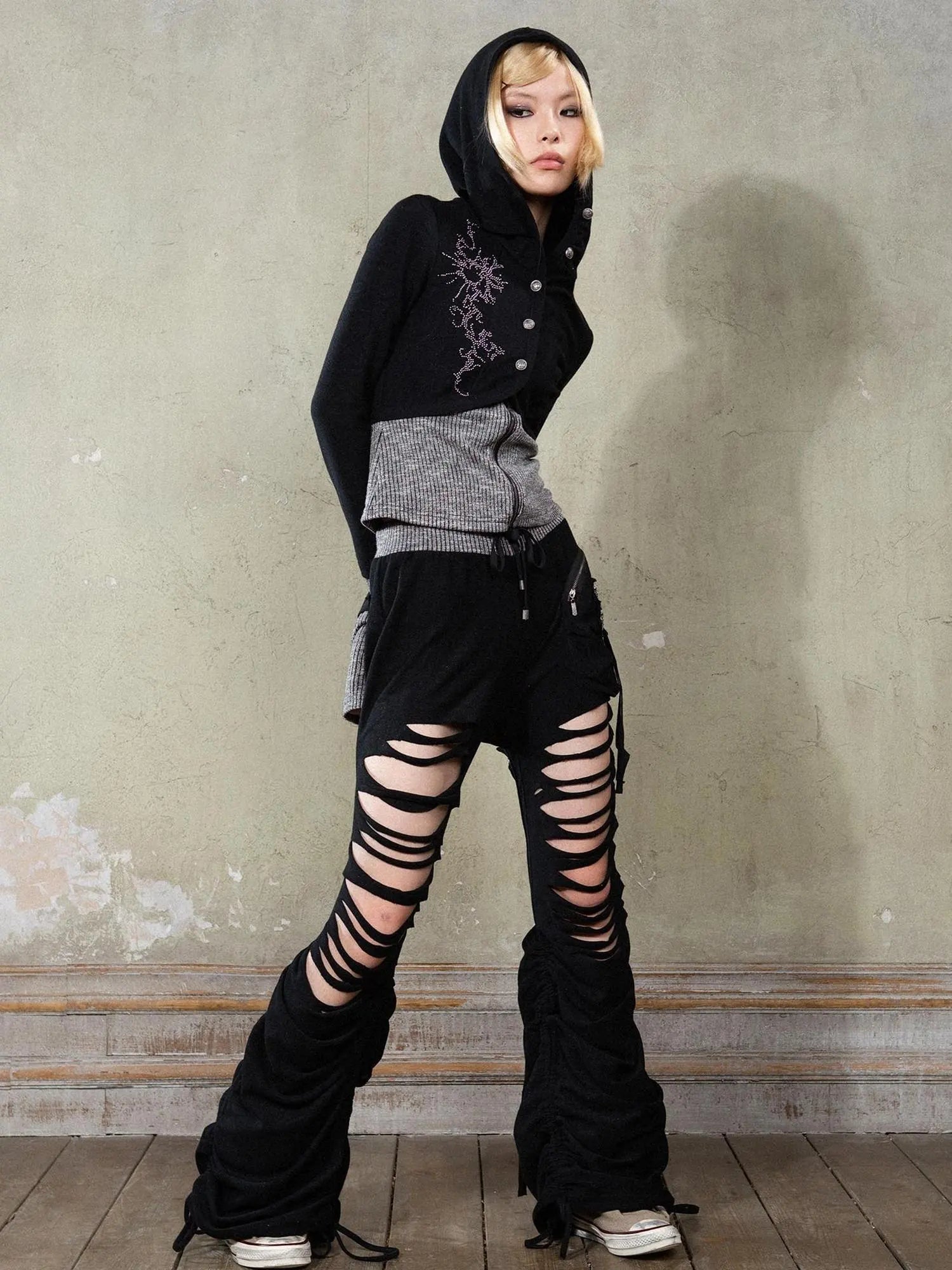 Y2K Low Rise Ripped Wide Leg Punk Denim Pants