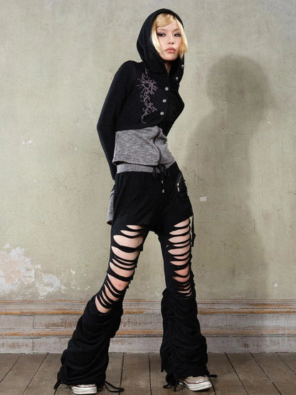 Y2K Low Rise Ripped Wide Leg Punk Denim Pants