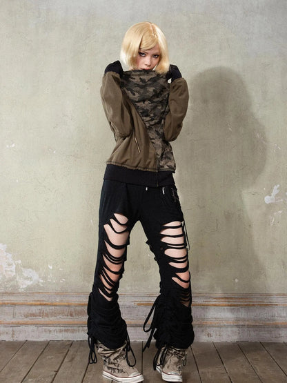 Y2K Low Rise Ripped Wide Leg Punk Denim Pants