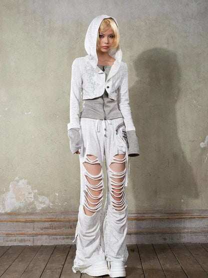 Y2K Low Rise Ripped Wide Leg Punk Denim Pants