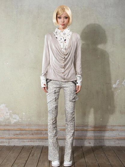 Y2K Punk Patchwork Flared Pants Retro Grunge Low Rise Leopard