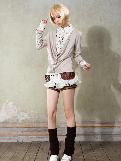 ARIADNAw Y2K Punk Puff Shorts Industrial Denim Patchwork Bloomers