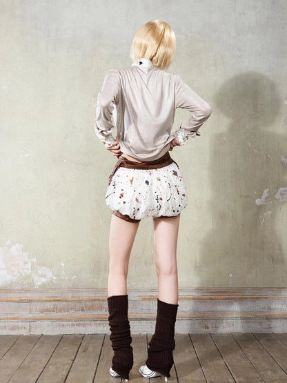 Y2K Punk Puff Shorts Industrial Denim Patchwork Bloomers