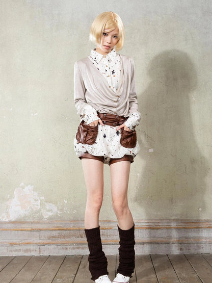 Y2K Punk Puff Shorts Industrial Denim Patchwork Bloomers