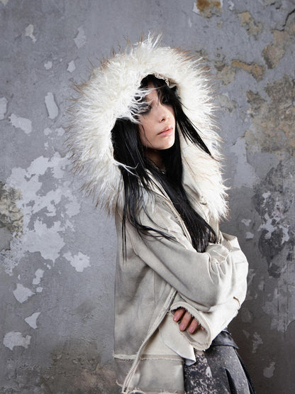 ARIADNAw Y2K Punk Sporty Cropped Jacket With Fur Trim 70% Acrylic 30% Polyester