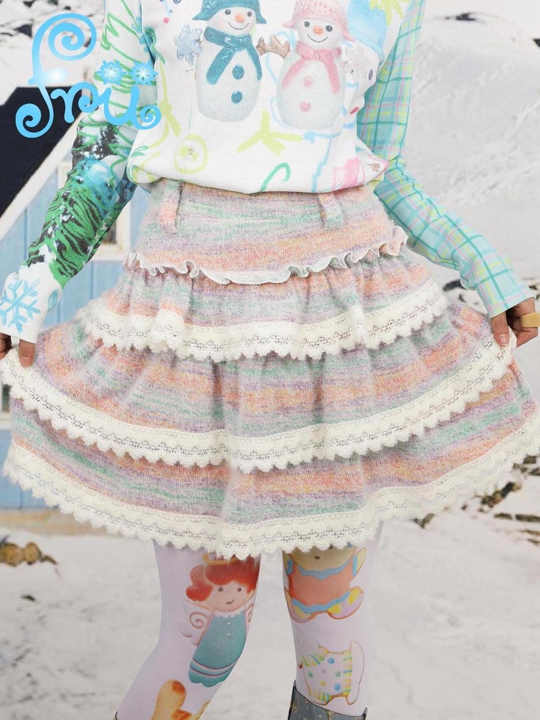 Frufru Gulu Y2K Rainbow Duo Cake Contrast Winter Pastel Dress Match