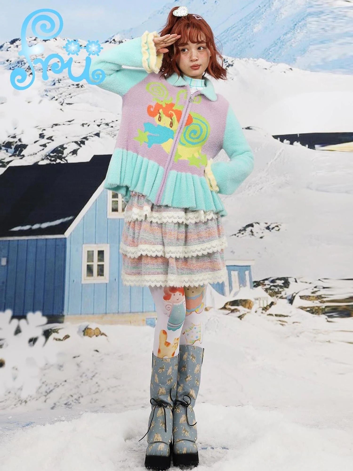 Y2K Rainbow Duo Cake Contrast Winter Pastel Dress Match
