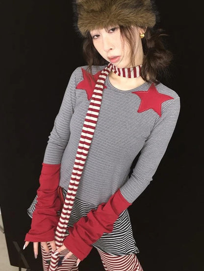 Y2K Red Striped Scarf For Girls All-Season Fashion Scarf