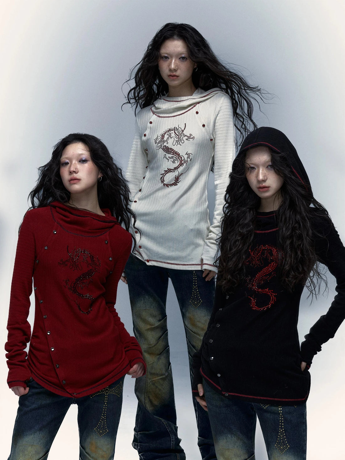 Y2K Retro Hooded Rhinestone T-Shirt