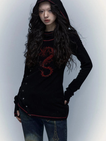 Y2K Retro Hooded Rhinestone T-Shirt