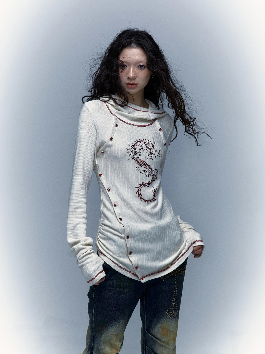 Y2K Retro Hooded Rhinestone T-Shirt