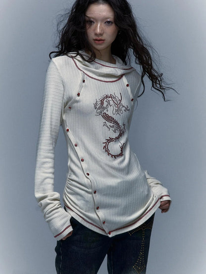 Y2K Retro Hooded Rhinestone T-Shirt