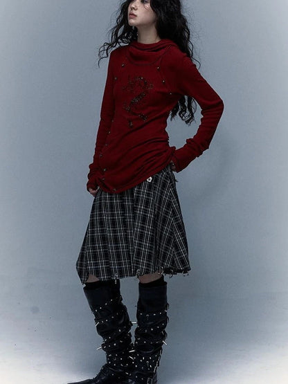 Y2K Retro Hooded Rhinestone T-Shirt