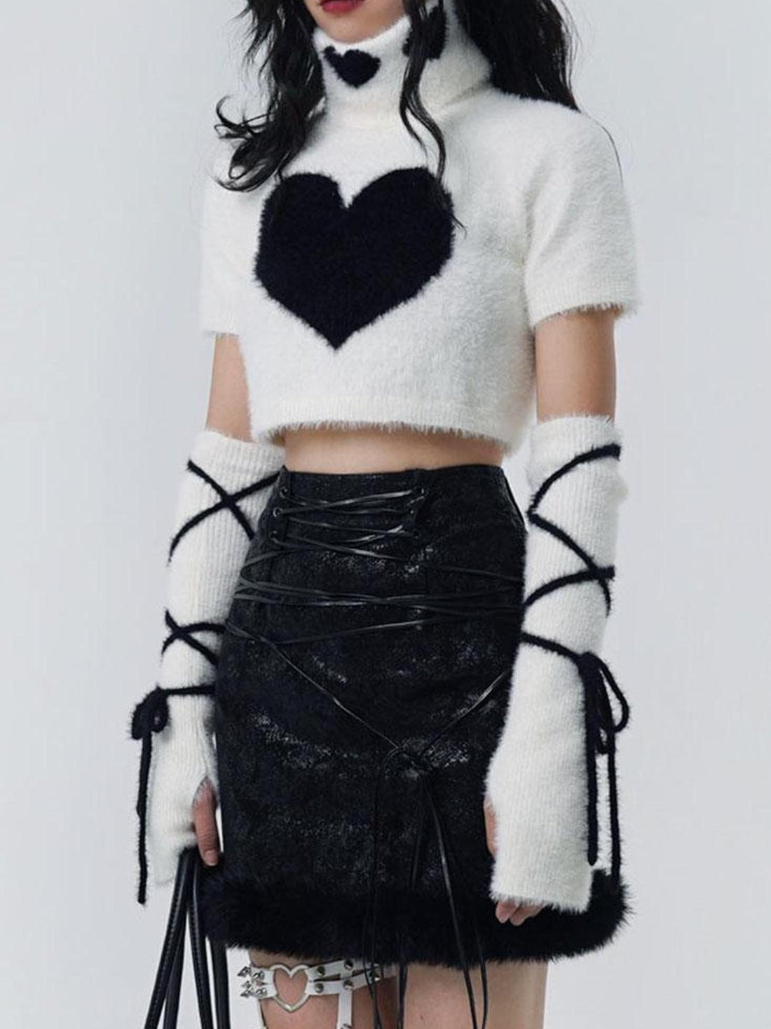 WSW WUSHENWU Y2K Velvet High Neck Knit Sweater