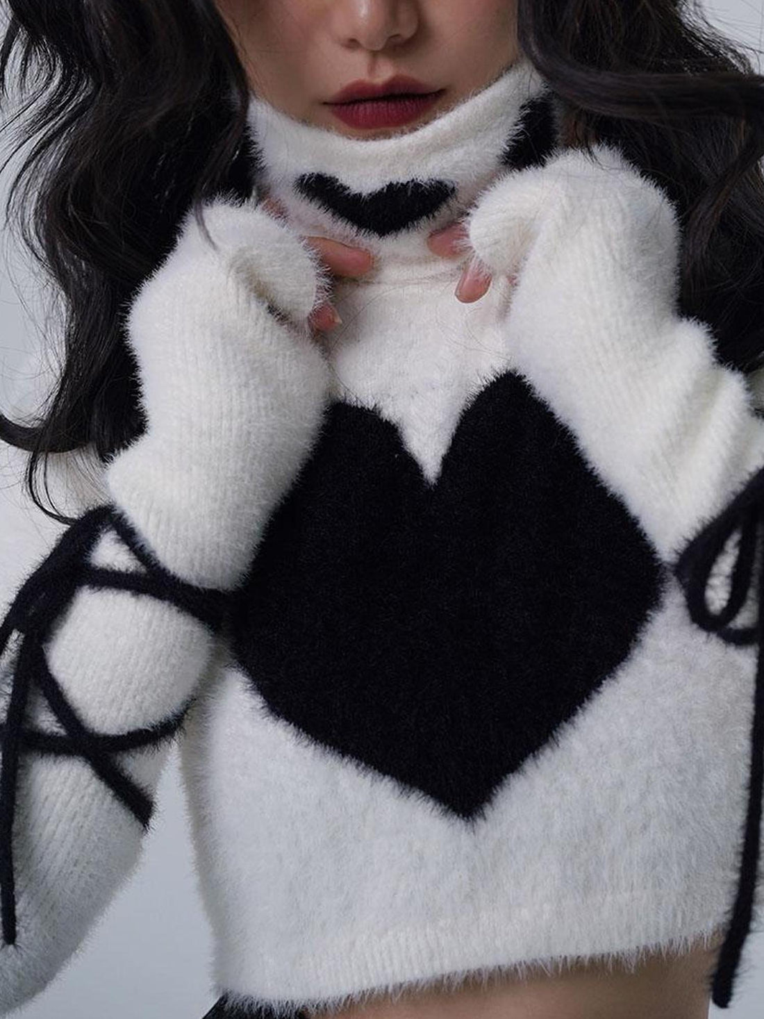 WSW WUSHENWU Y2K Velvet High Neck Knit Sweater