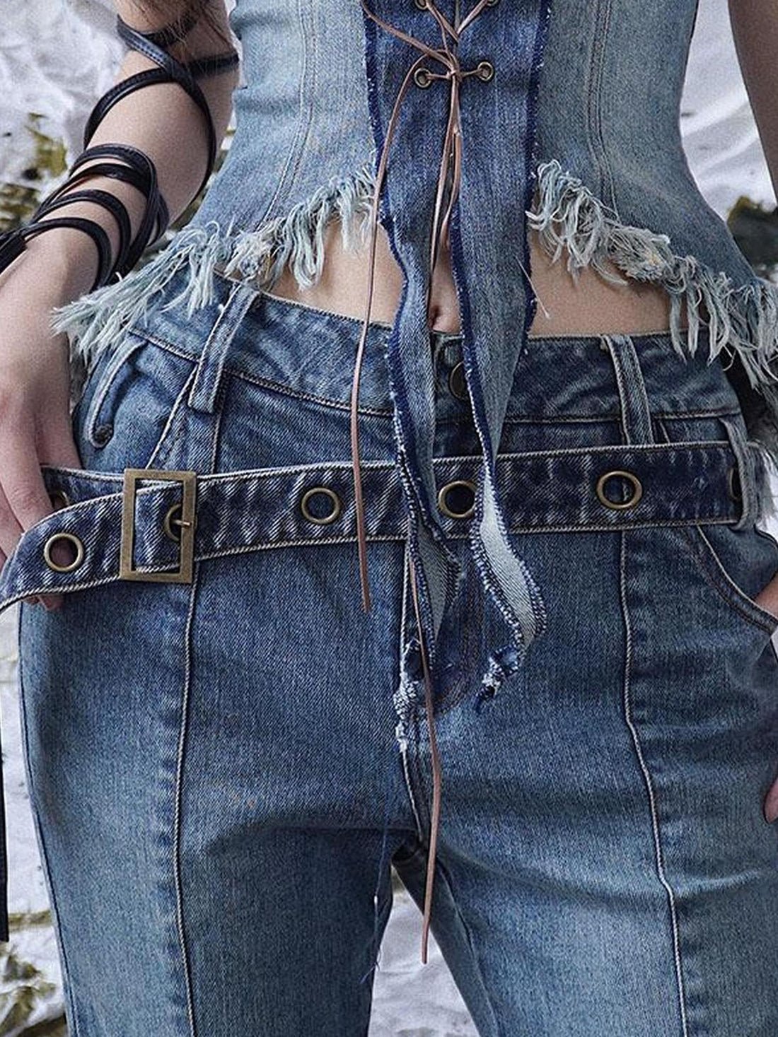 WSW WUSHENWU Y2 K Vintage Denim Belt Retro Styling Unisex Accessory