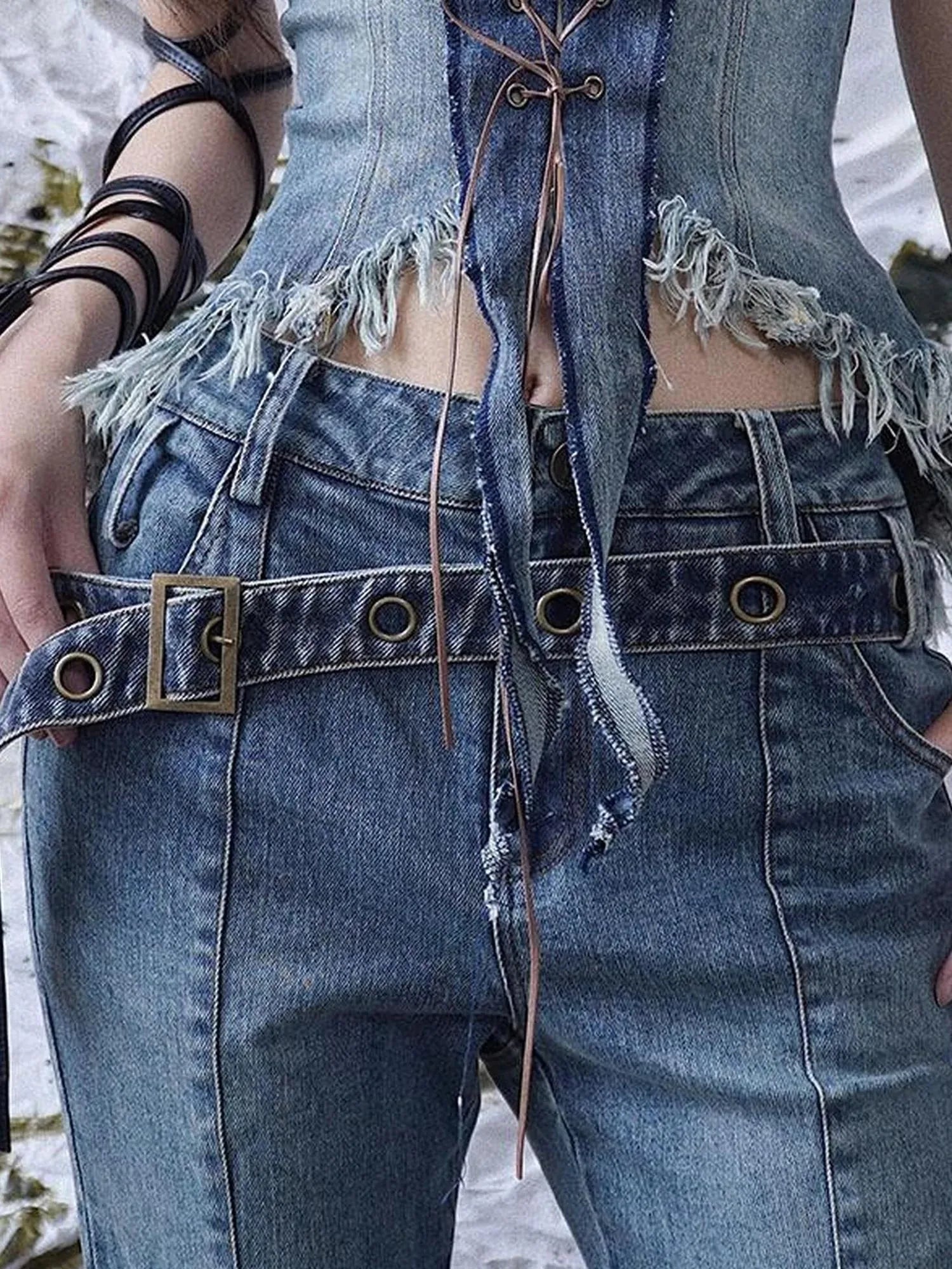 Y2 K Vintage Denim Belt Retro Styling Unisex Accessory