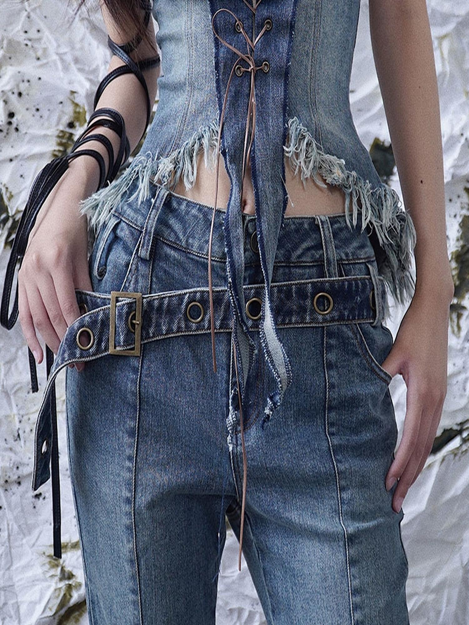 WSW WUSHENWU Y2 K Vintage Denim Belt Retro Styling Unisex Accessory