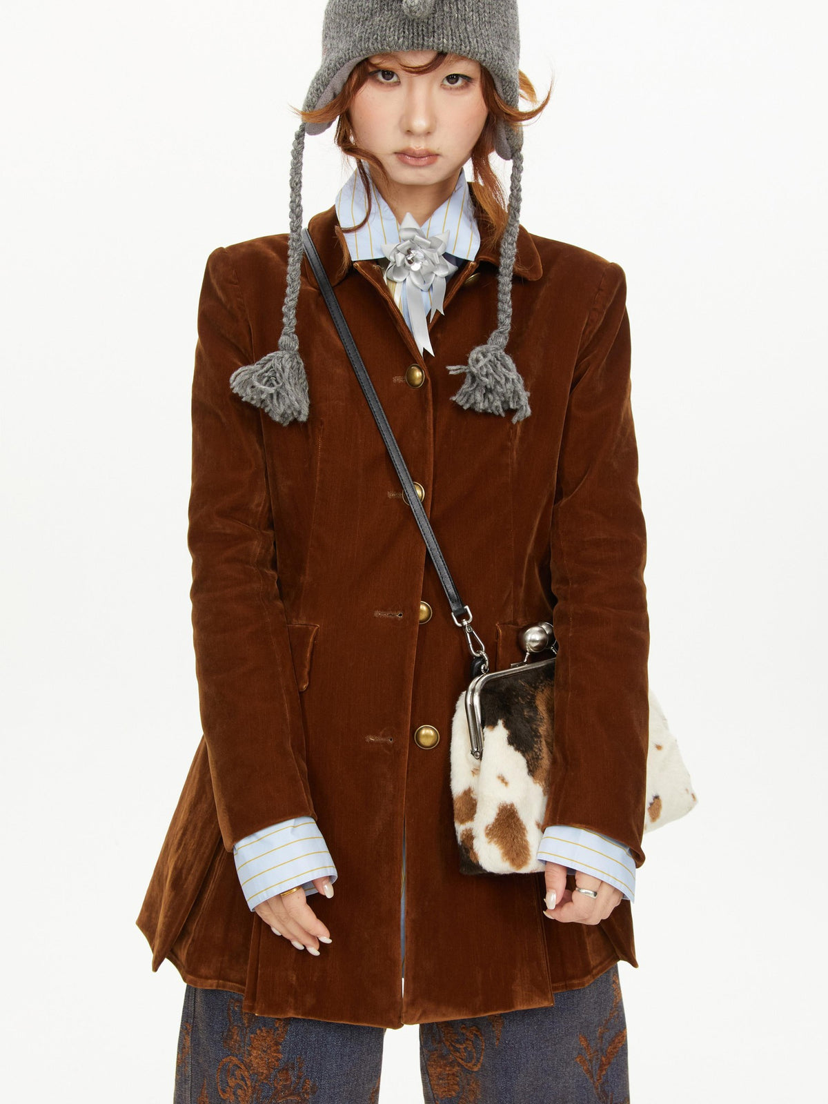 YOSHUYUKI A Line Faux Suede Waist Cinched Vintage Style Women&