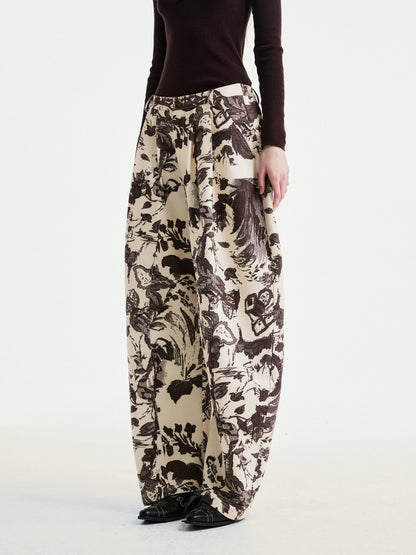 YOSHUYUKI Beige Floral Print Curved Cut Women&