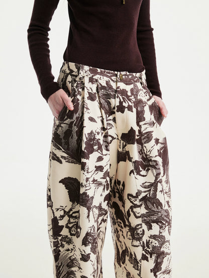 YOSHUYUKI Beige Floral Print Curved Cut Women&