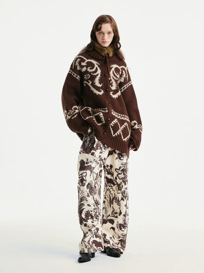 YOSHUYUKI Beige Floral Print Curved Cut Women&