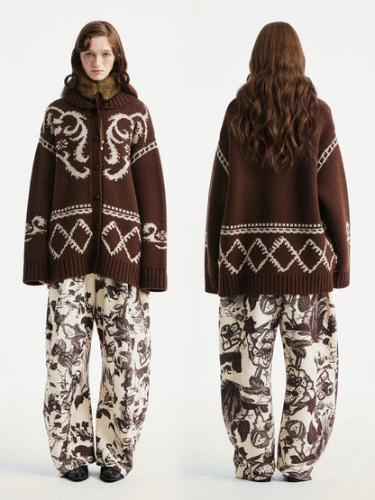 YOSHUYUKI Beige Floral Print Curved Cut Women&