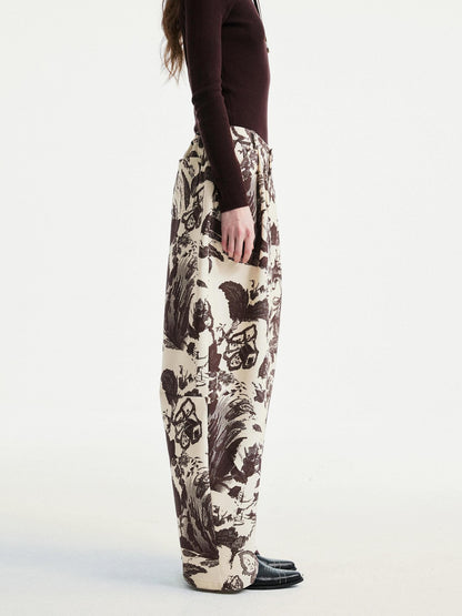 YOSHUYUKI Beige Floral Print Curved Cut Women&