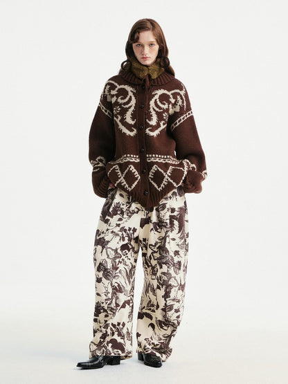 YOSHUYUKI Beige Floral Print Curved Cut Women&