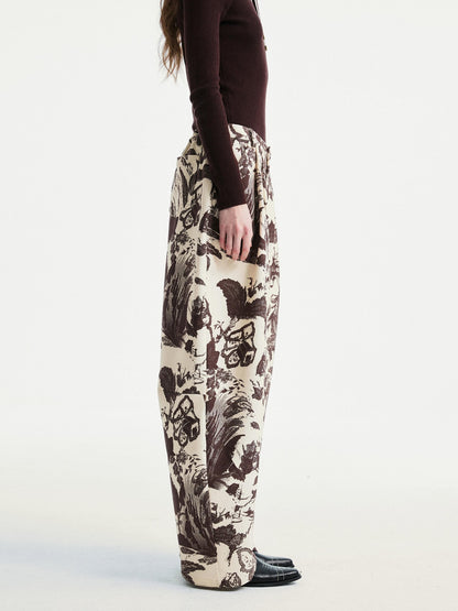 YOSHUYUKI Beige Floral Print Curved Cut Women&