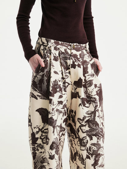 YOSHUYUKI Beige Floral Print Curved Cut Women&