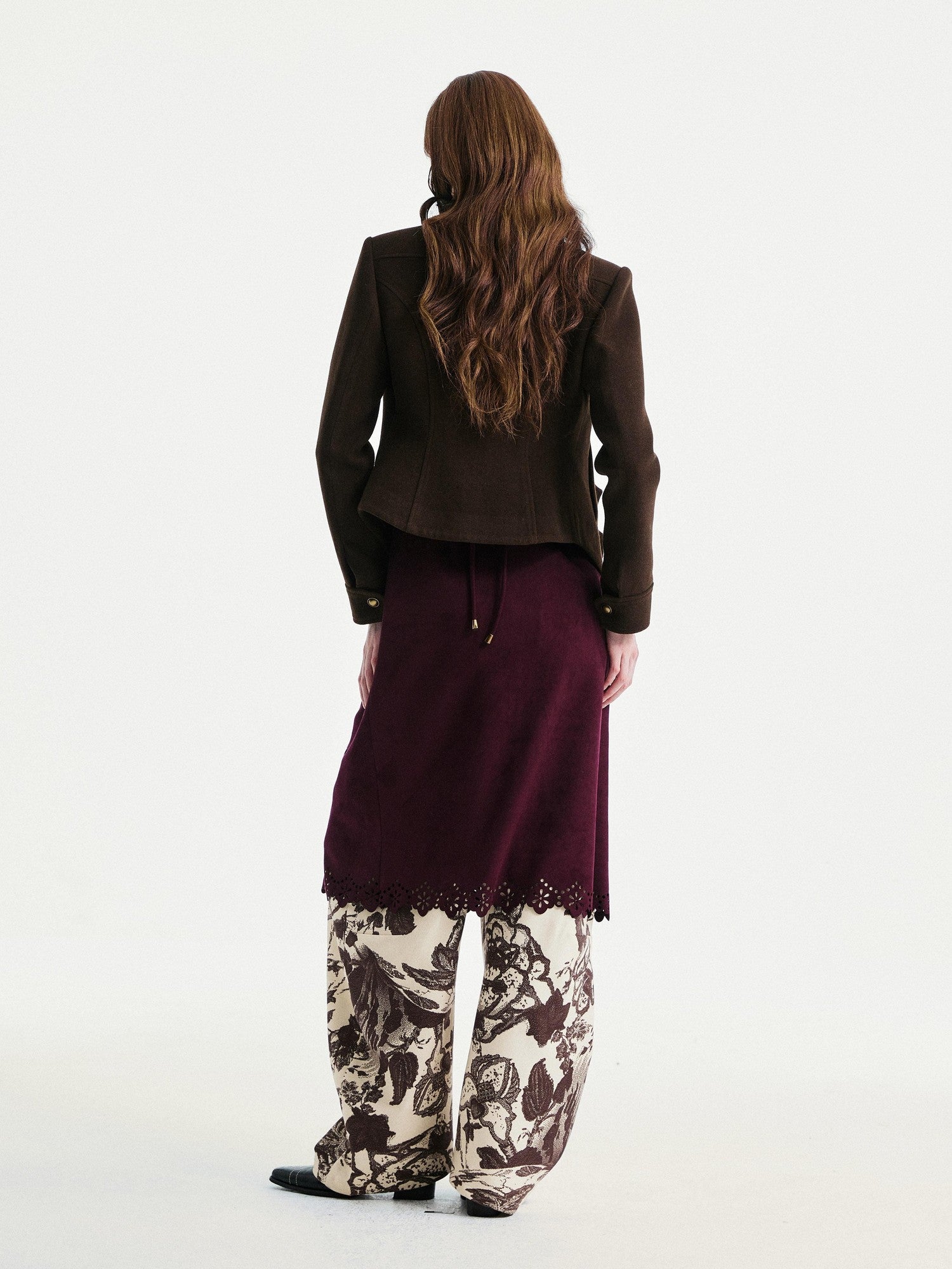 YOSHUYUKI Beige Floral Print Curved Cut Women&
