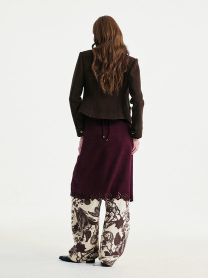 YOSHUYUKI Beige Floral Print Curved Cut Women&
