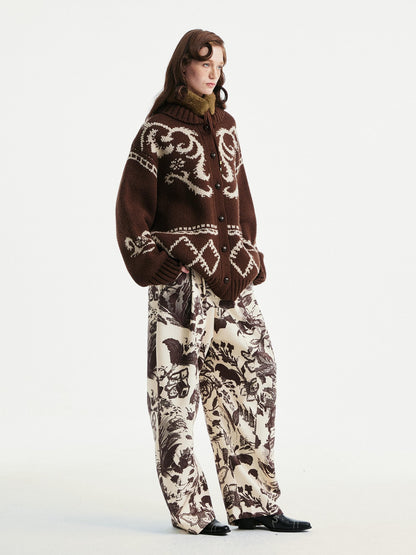 YOSHUYUKI Beige Floral Print Curved Cut Women&