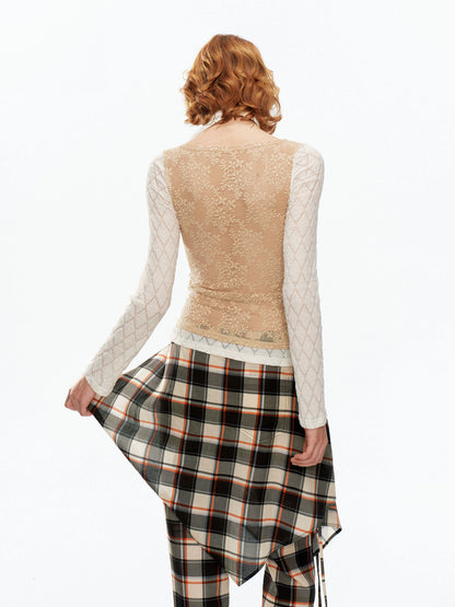 YOSHUYUKI Beige Lace Faux Two Piece Women&