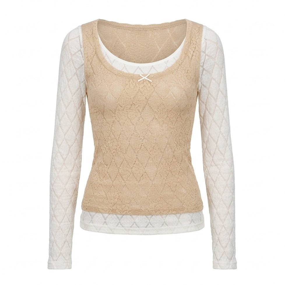 YOSHUYUKI_Beige_Lace_Faux_Two_Piece_Women&
