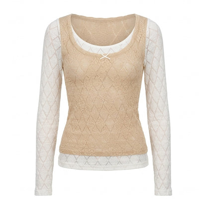 YOSHUYUKI_Beige_Lace_Faux_Two_Piece_Women&