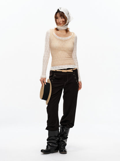 YOSHUYUKI Beige Lace Faux Two Piece Women&