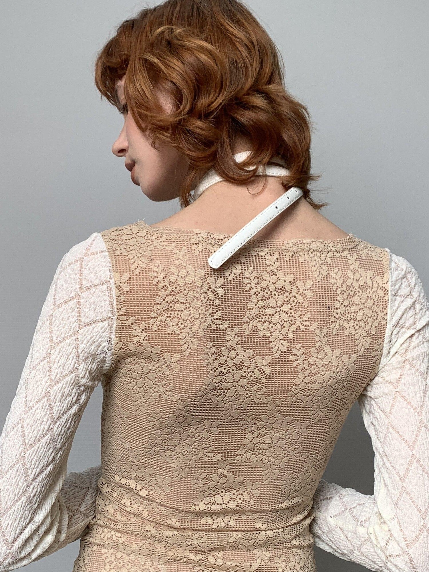 YOSHUYUKI Beige Lace Faux Two Piece Women&