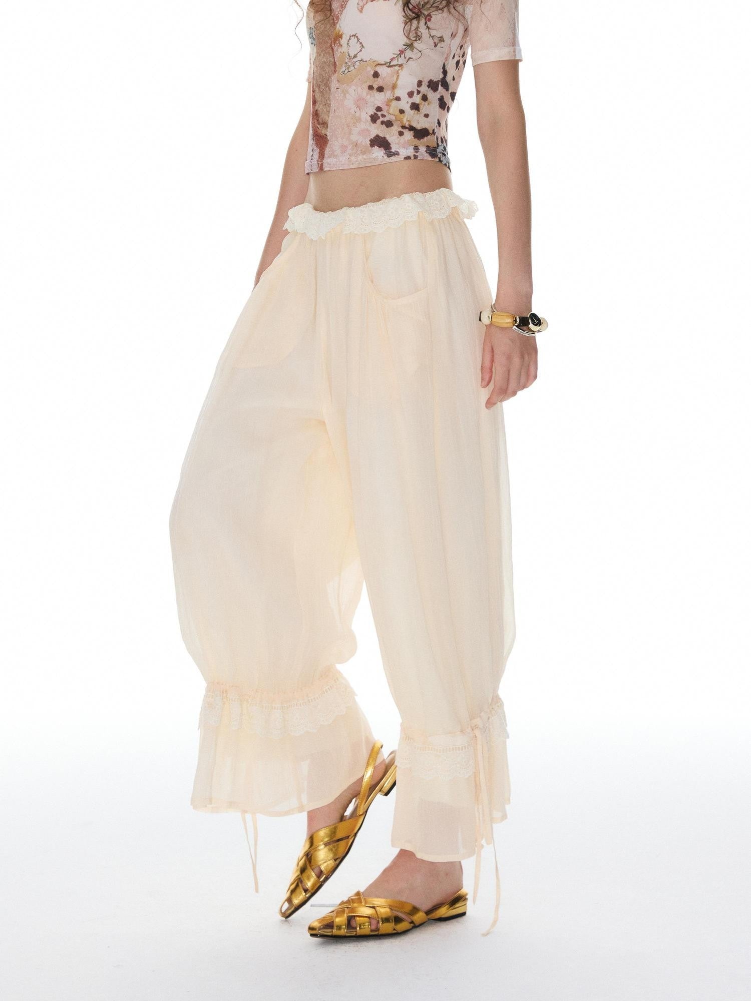 YOSHUYUKI Beige Lace Hem Drawstring Lantern Women&