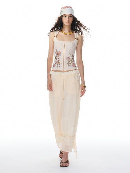 YOSHUYUKI Beige Lace Hem Drawstring Lantern Women&