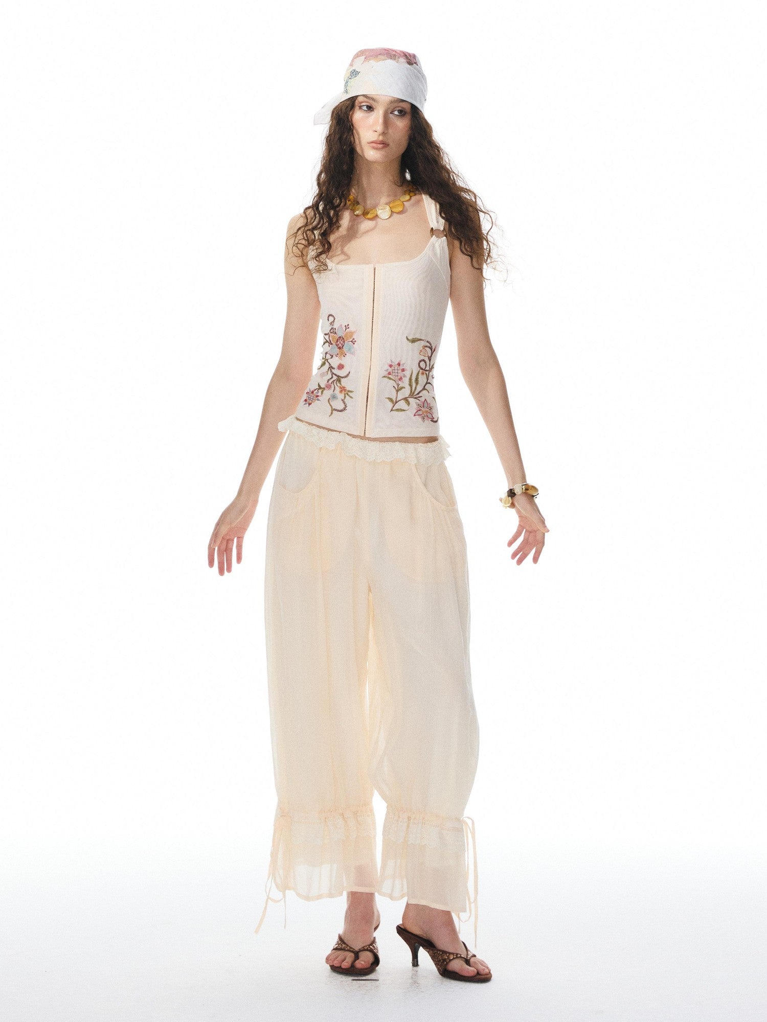 YOSHUYUKI Beige Lace Hem Drawstring Lantern Women&