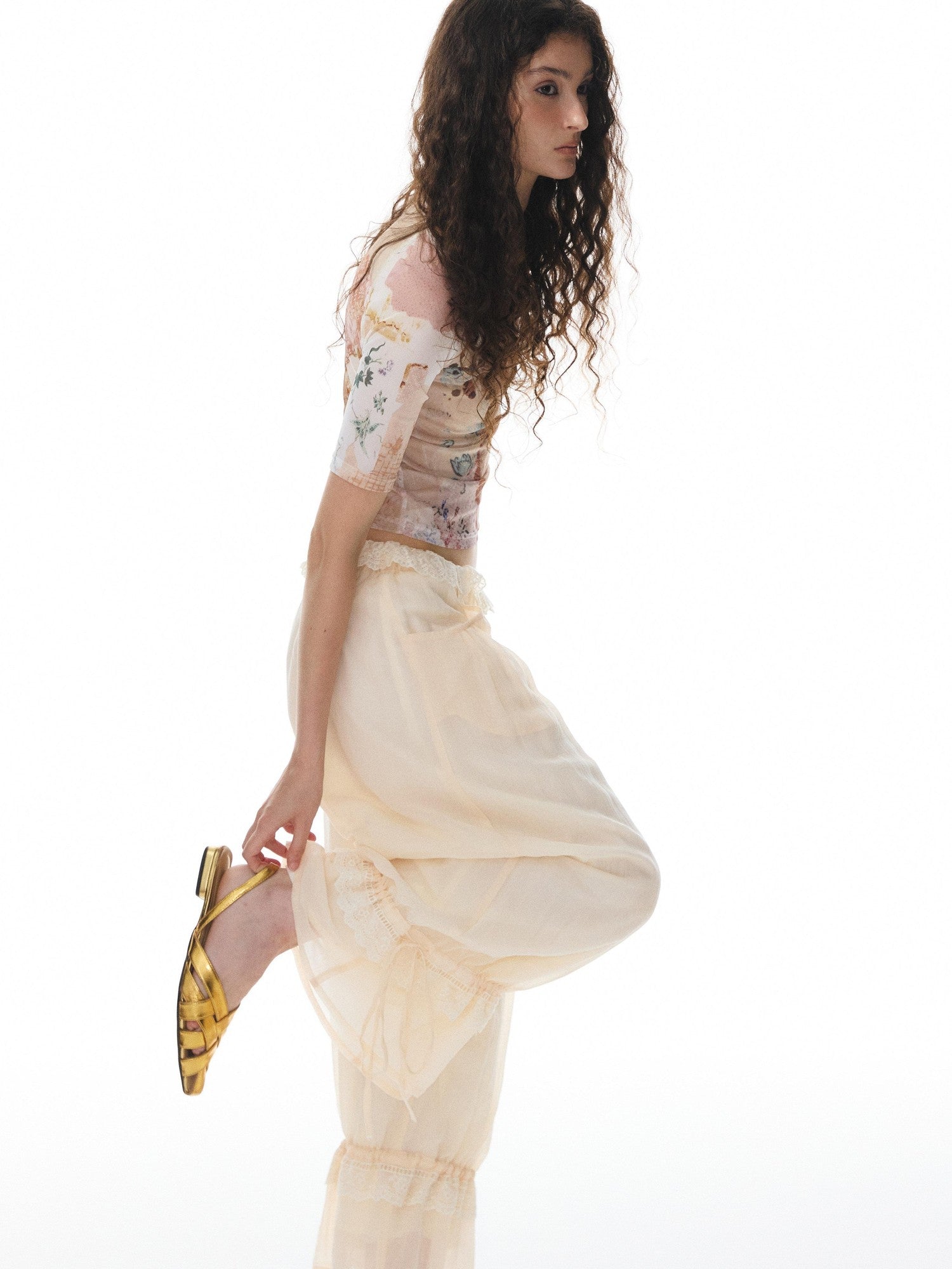 YOSHUYUKI Beige Lace Hem Drawstring Lantern Women&