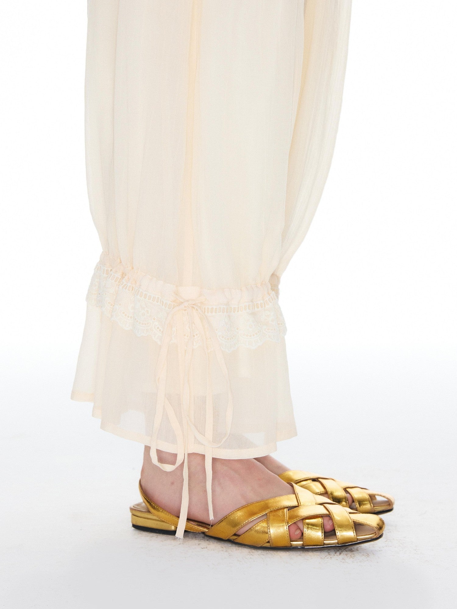 YOSHUYUKI Beige Lace Hem Drawstring Lantern Women&