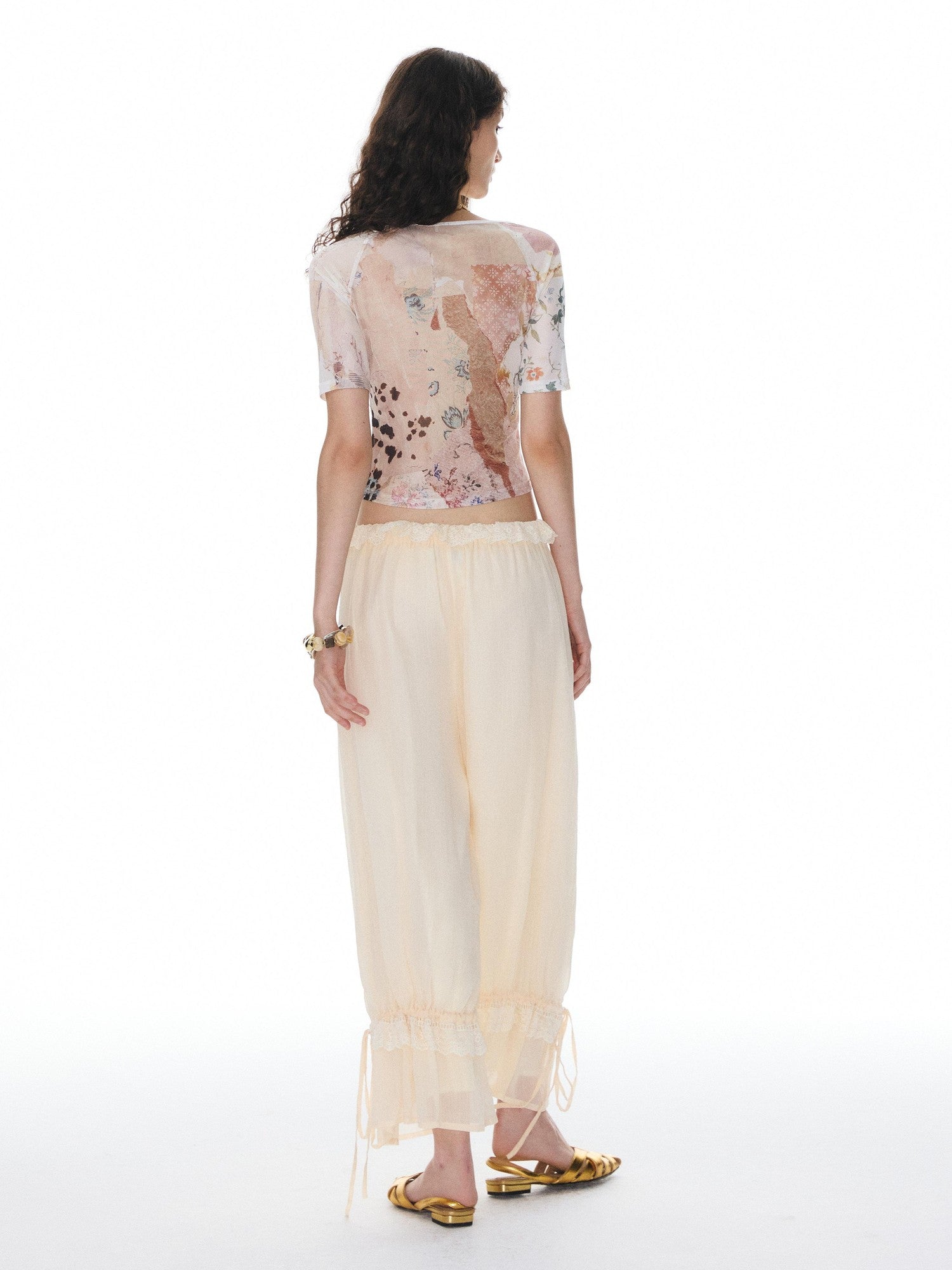 YOSHUYUKI Beige Lace Hem Drawstring Lantern Women&