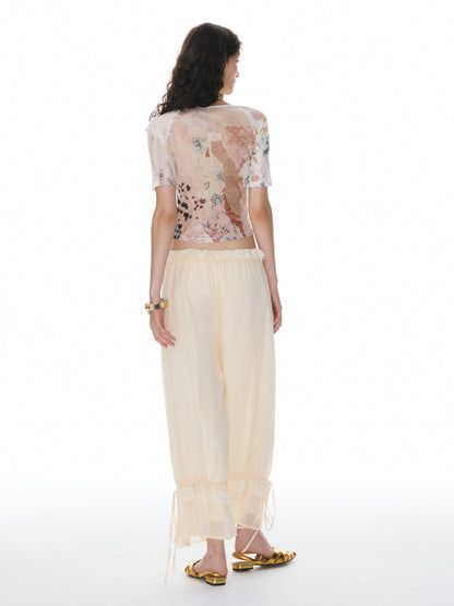 YOSHUYUKI Beige Lace Hem Drawstring Lantern Women&