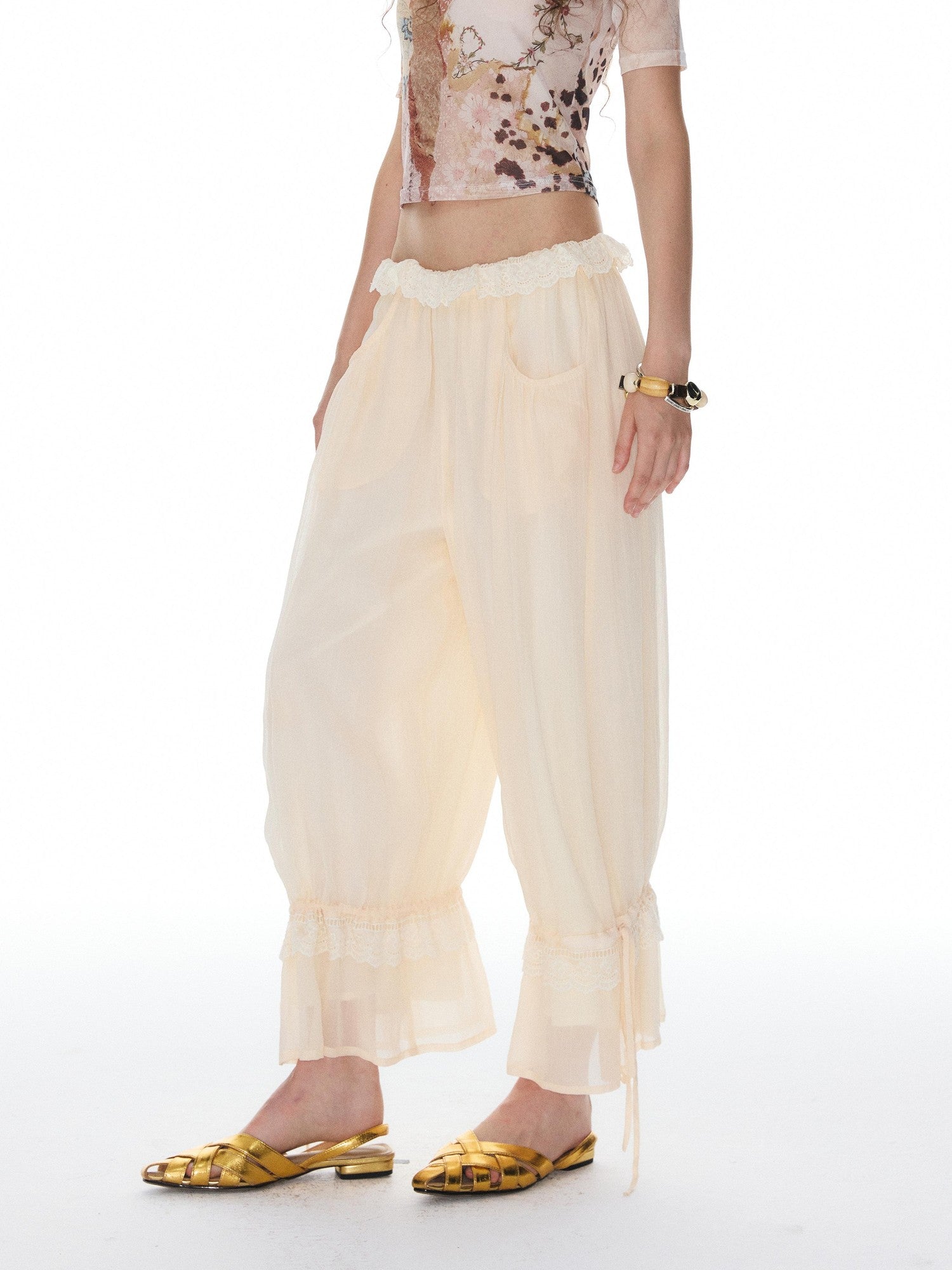 YOSHUYUKI Beige Lace Hem Drawstring Lantern Women&