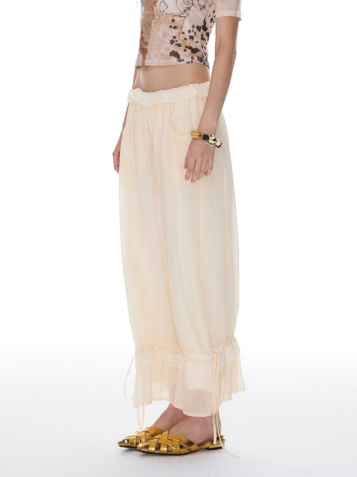 YOSHUYUKI Beige Lace Hem Drawstring Lantern Women&