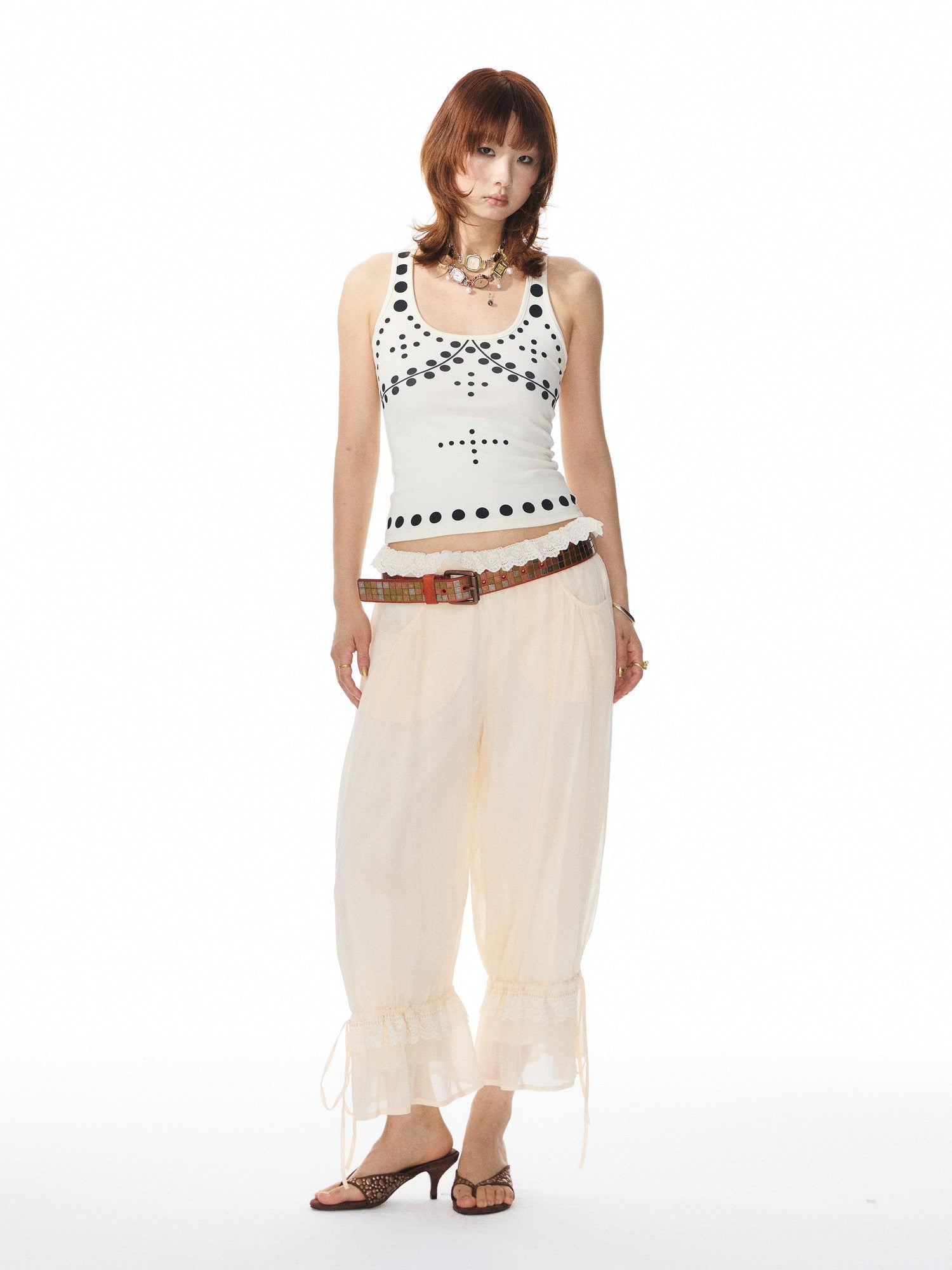 YOSHUYUKI Beige Lace Hem Drawstring Lantern Women&
