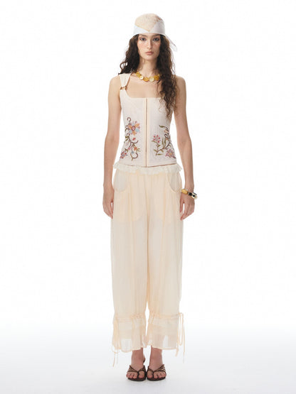 YOSHUYUKI Beige Lace Hem Drawstring Lantern Women&